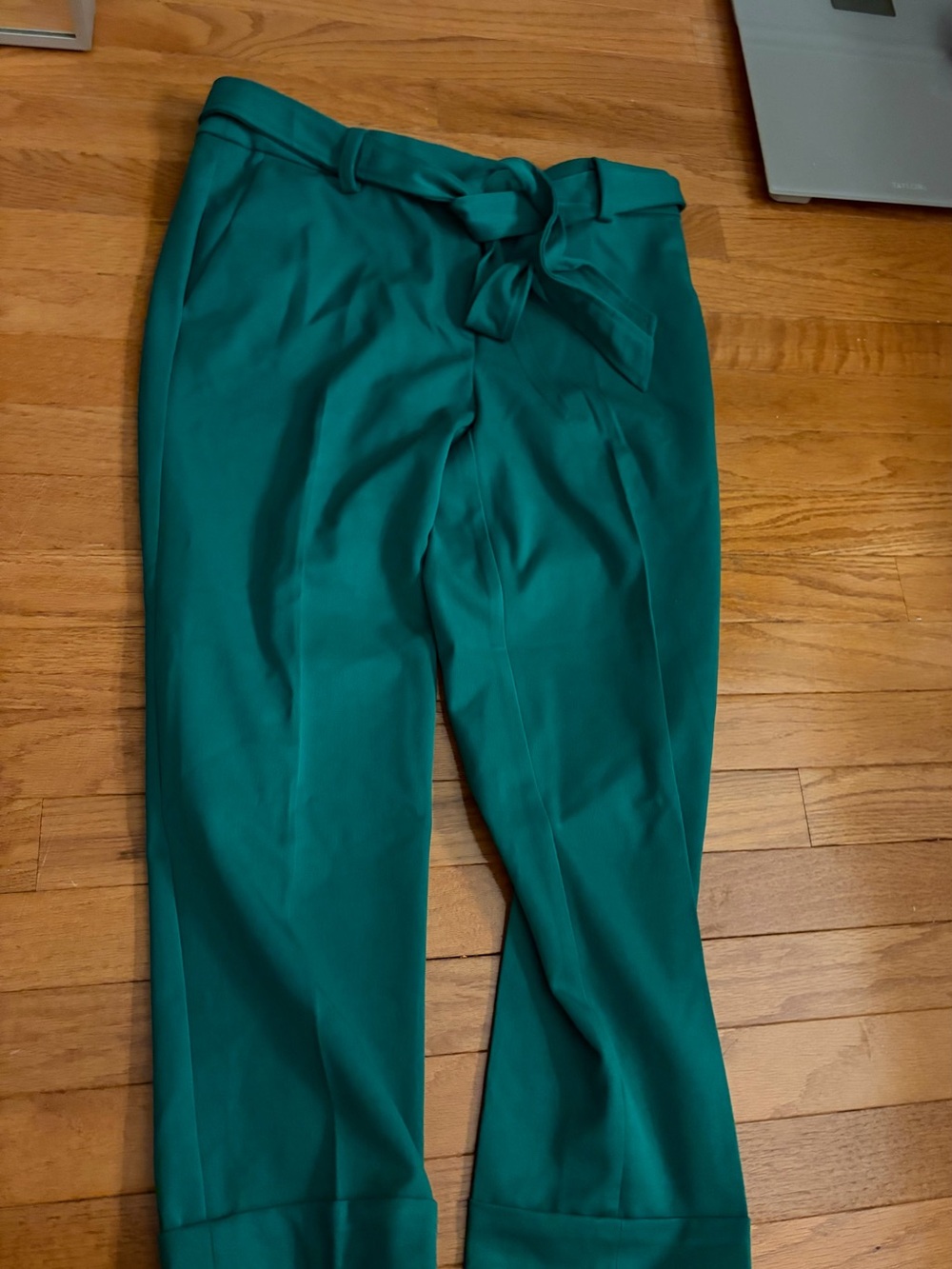 High-Waist Teal Tie-Belt Women's Trousers size 8 petite the devin slim